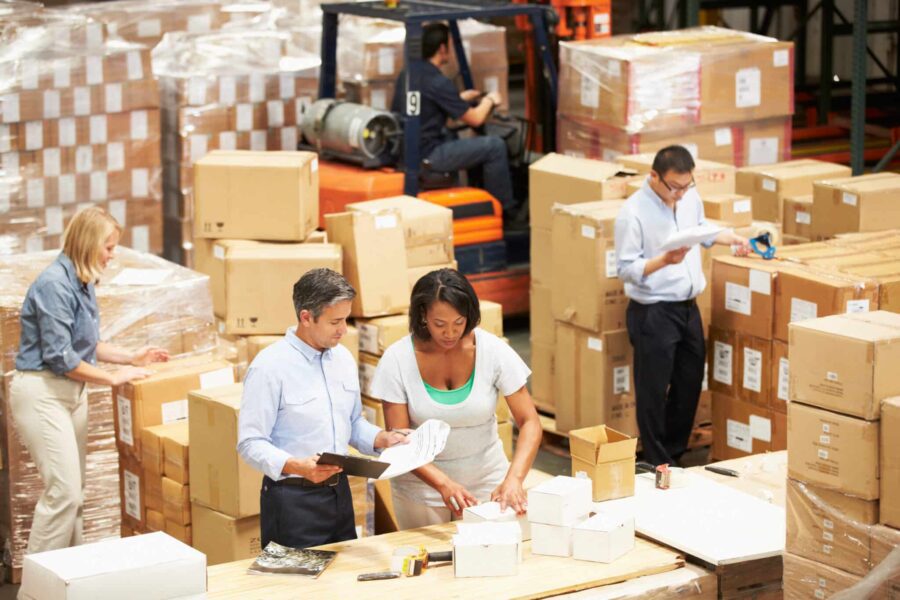 people working in a warehouse