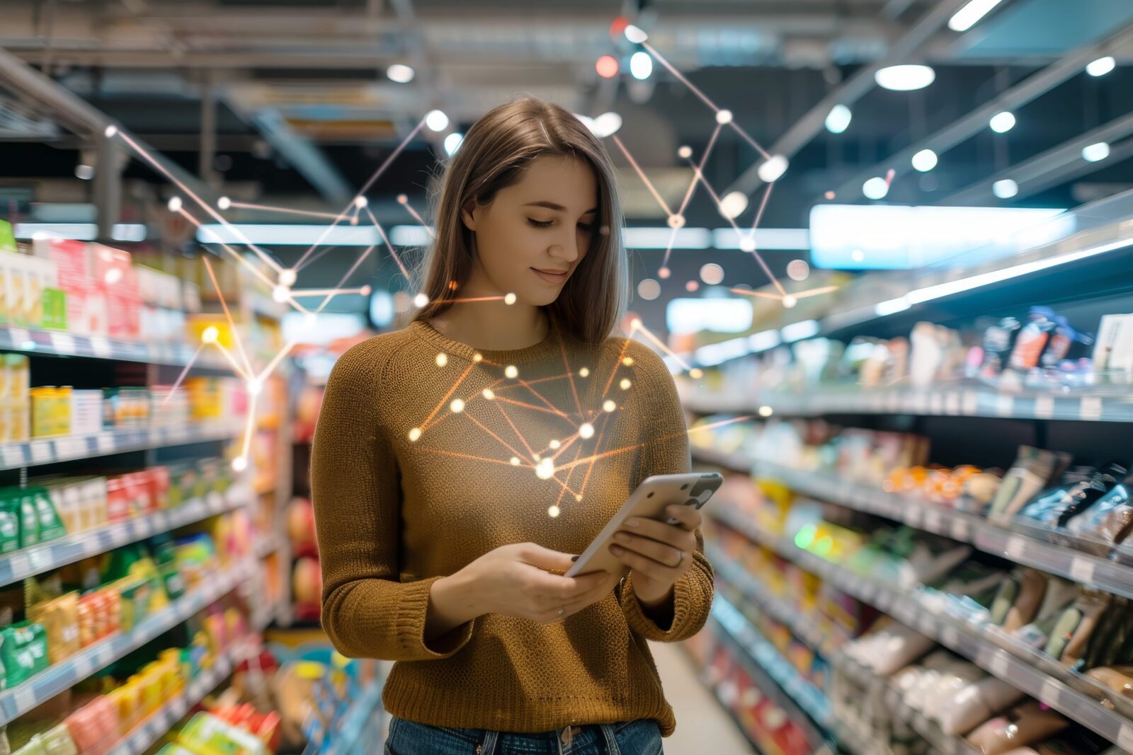 woman shopping in store while on her phone