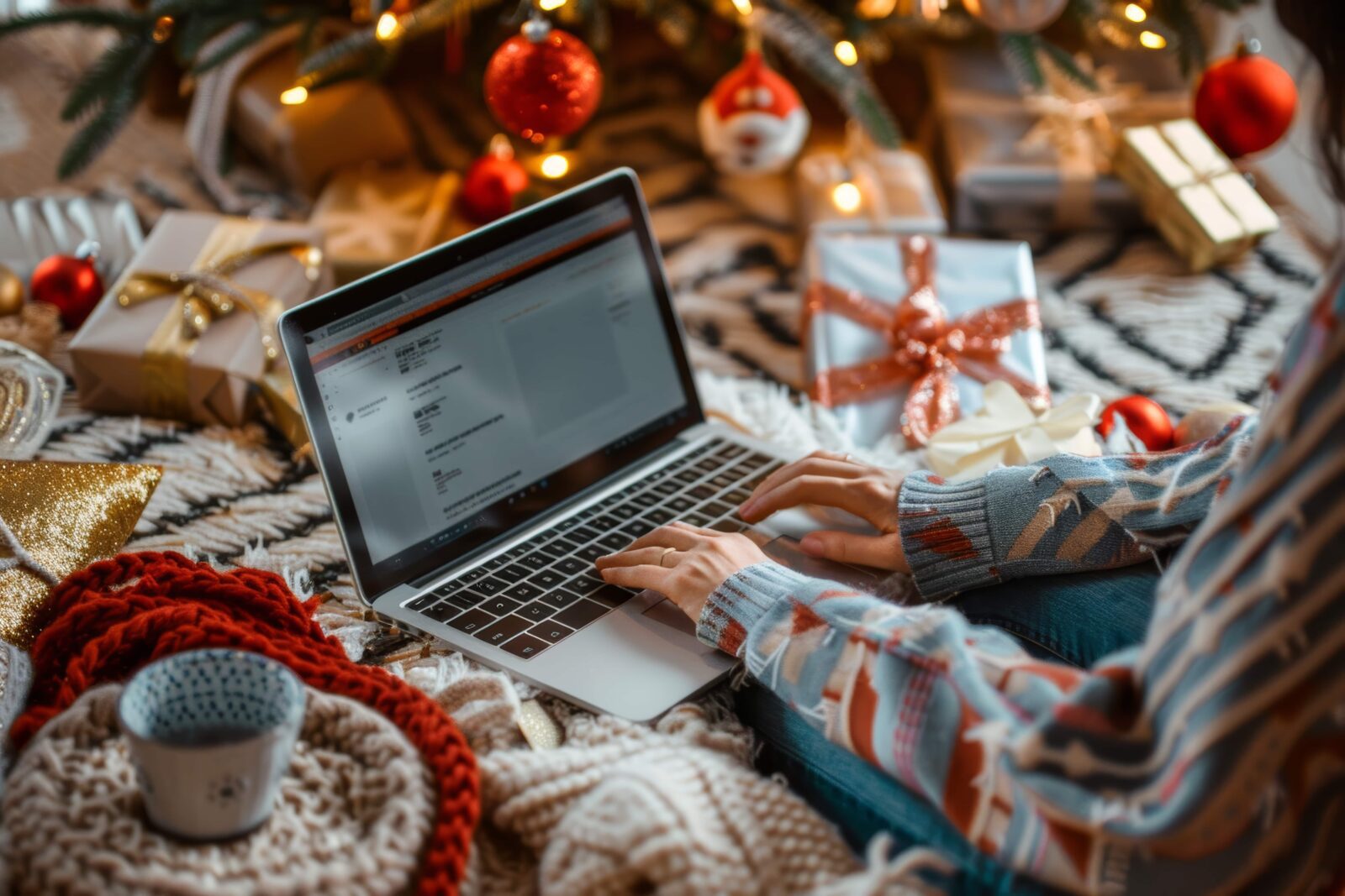 person holiday shopping online