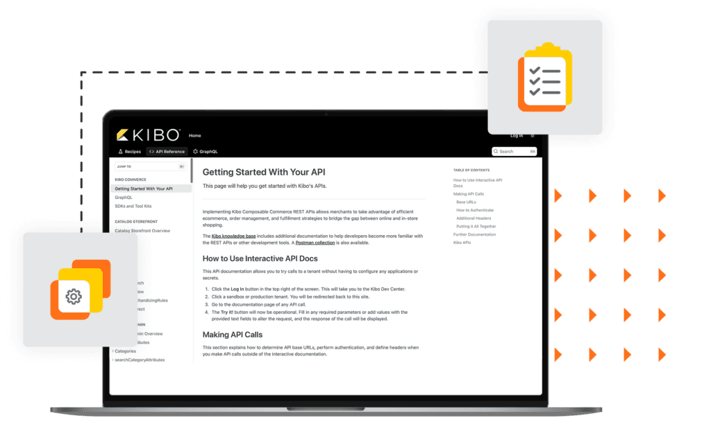 API documentation page on laptop with settings and documentation icons