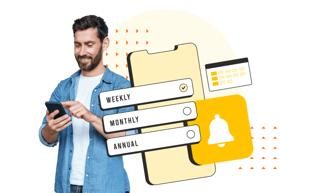man using phone, subscription concept behind him