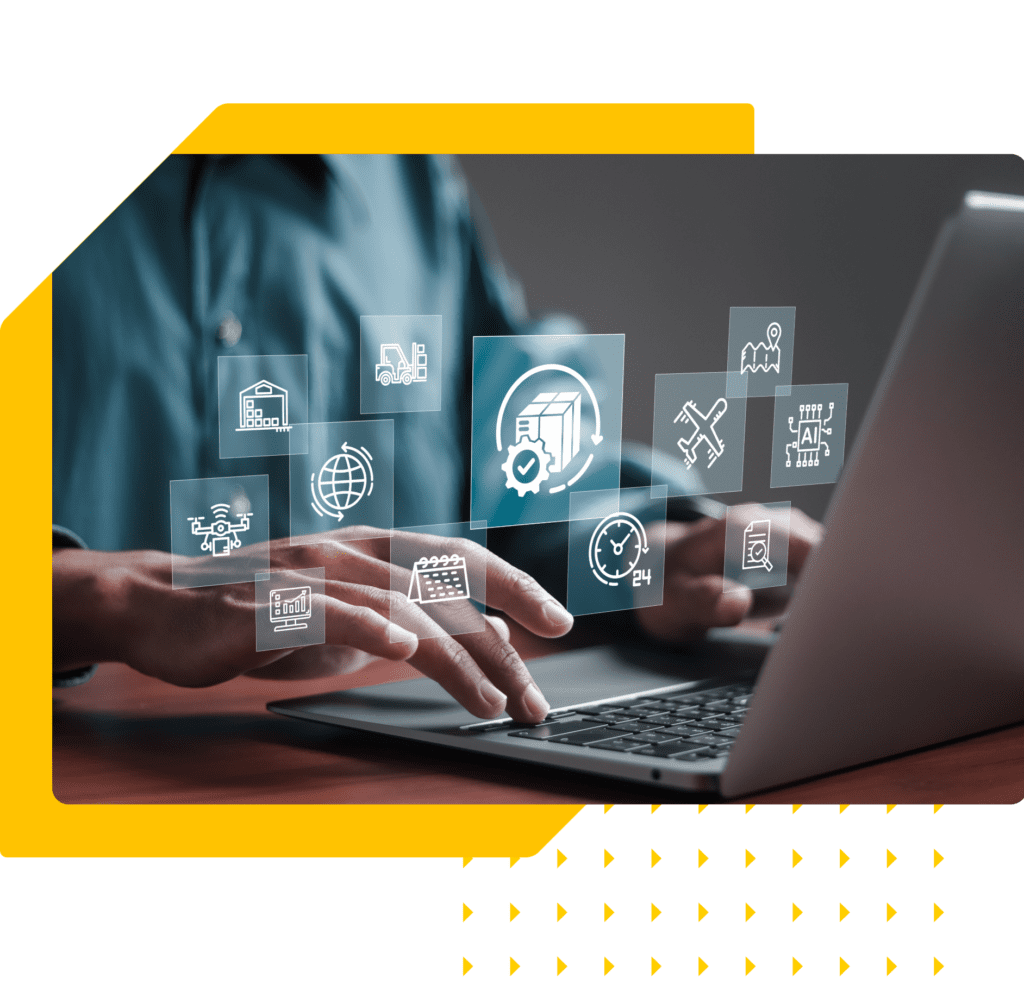 Man using laptop, commerce order management concept