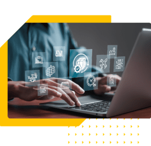 Man using laptop, commerce order management concept